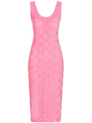 Dolce & Gabbana - Pink Monogram Print Velour Midi Dress