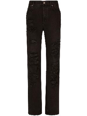 Dolce & Gabbana - Black Distressed Straight-Leg Jeans