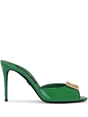 Dolce & Gabbana - Green 85 Patent Leather Logo Sandals