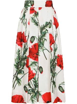 Dolce & Gabbana - White Poppy Print Midi Skirt