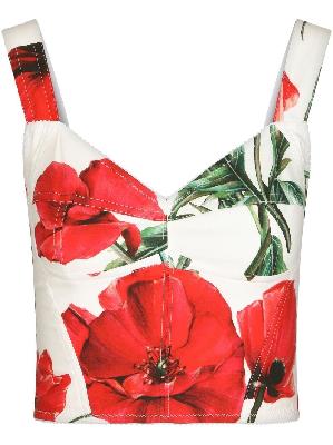 Dolce & Gabbana - White And Red Poppy Print Corset Top