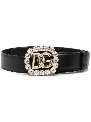 Dolce & Gabbana - Black DG Logo Crystal Leather Belt