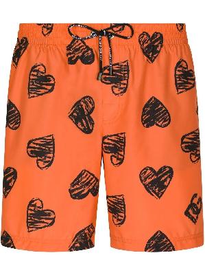 Dolce & Gabbana - Orange Heart Print Swim Shorts