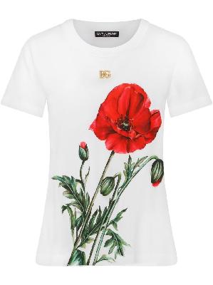 Dolce & Gabbana - White Poppy Print T-Shirt
