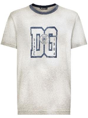 Dolce & Gabbana - Grey Logo Print Cotton T-Shirt