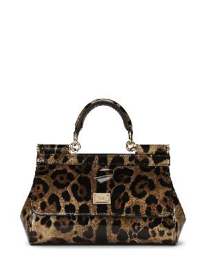 Dolce & Gabbana - Brown Sicily Small Leopard Print Leather Tote Bag