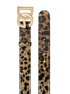 Dolce & Gabbana - Brown Leopard Print Logo Buckle Leather Belt