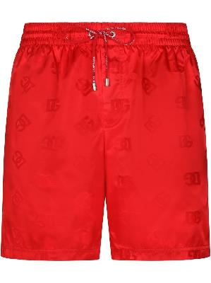 Dolce & Gabbana - Red Logo Print Swim Shorts