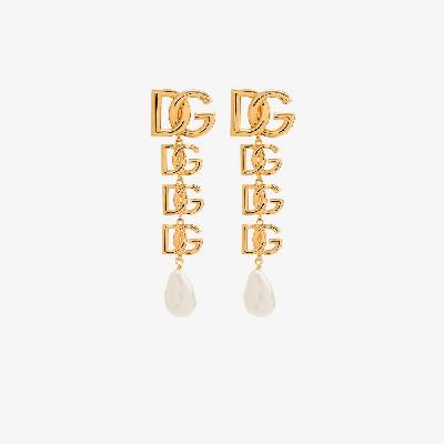 Dolce & Gabbana - Gold Tone DG Pearl Drop Earrings