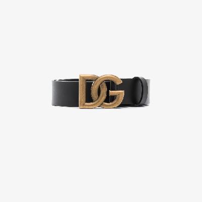 Dolce & Gabbana - Black Interlock Logo Leather Belt
