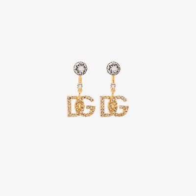 Dolce & Gabbana - Gold Tone DG Crystal Drop Earrings