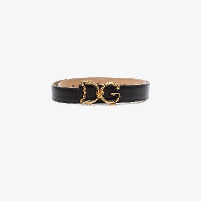 Dolce & Gabbana - Baroque Gold Tone Logo Leather Belt