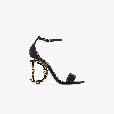 Dolce & Gabbana - Black 105 Baroque Logo Heel Leather Sandals