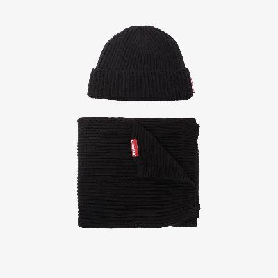 Dsquared2 - Black Ribbed Knit Hat And Scarf Set