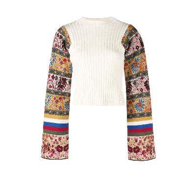 ETRO - White Contrast Sleeve Wool Sweater