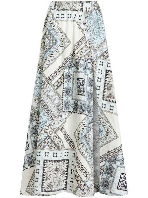 ETRO - White Geometric Patchwork Print Midi Skirt