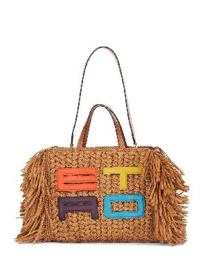 ETRO - Brown Embroidered Logo Woven Top Handle Bag