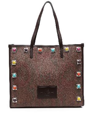 ETRO - Brown Stud Embellished Paisley Print Tote Bag