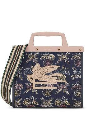 ETRO - Blue Paisley Print Embroidered Top Handle Bag