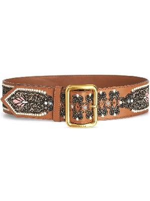 ETRO - Brown Embroidered Leather Belt