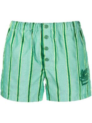 ETRO - Green Logo-Embroidered Striped Shorts