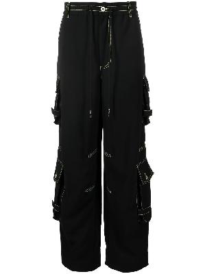 Feng Chen Wang - Black Contrast Stitch Cargo Trousers