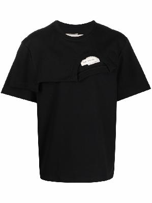 Feng Chen Wang - Black Double Collar Cotton T-Shirt