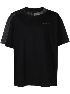 Feng Chen Wang - Black Striped Patchwork T-Shirt