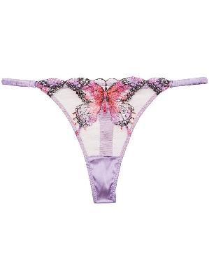 Fleur Du Mal - Purple Butterfly Embroidered Thong