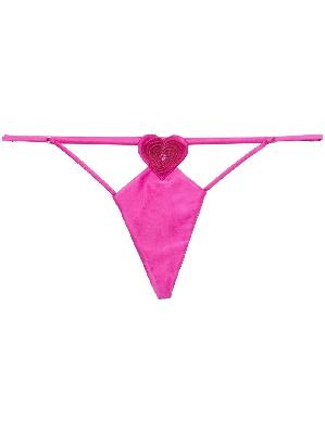 Fleur Du Mal - Ultra Pink Stretch Silk Novelty Heart V-String Thong