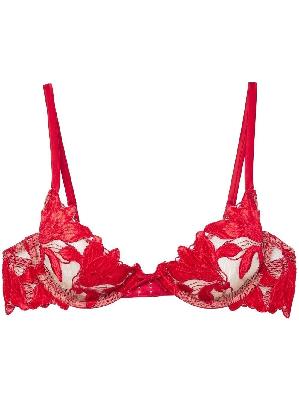 Fleur Du Mal - Rouge Red Lily Embroidered Demi Bra