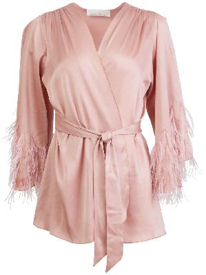Fleur Du Mal - Pink Feather-Trimmed Silk Robe