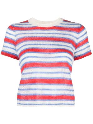 FRAME - White Striped Knit T-Shirt