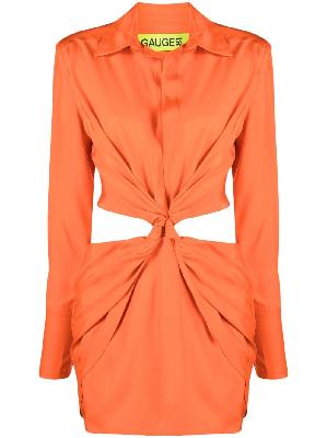 GAUGE81 - Orange Tokai Twist Cut-Out Silk Shirt Dress