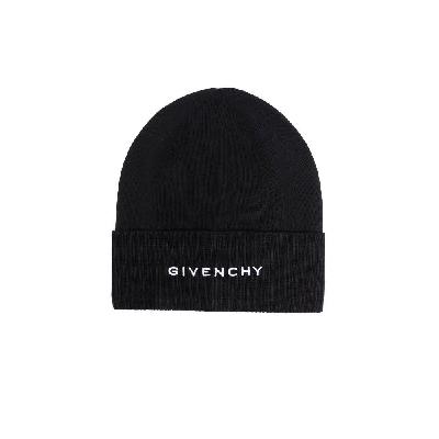 Givenchy - Black Embroidered Logo Wool Beanie Hat