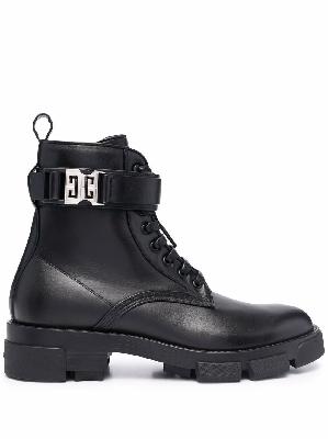 Givenchy - Black Logo Buckle Leather Military Boots
