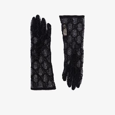 Gucci - Black GG Logo Macramé Lace Gloves