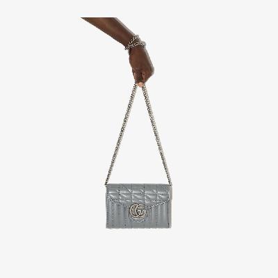 Gucci - Grey GG Marmont Leather Chain Wallet