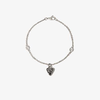 Gucci - Sterling Silver Engraved Heart Charm Bracelet