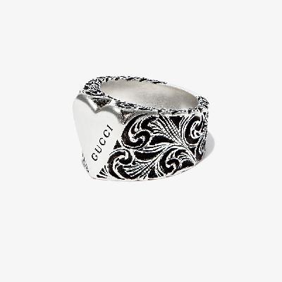 Gucci - Sterling Silver Heart Engraved Wide Band Ring