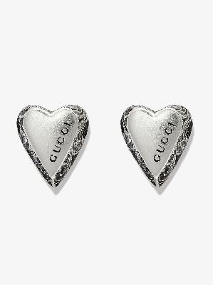 Gucci - Sterling Silver Engraved Heart Earrings