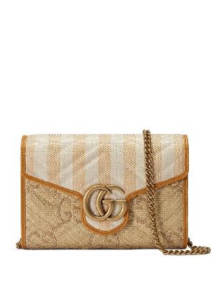 Gucci - Neutral GG Marmont Woven Striped Chain Wallet
