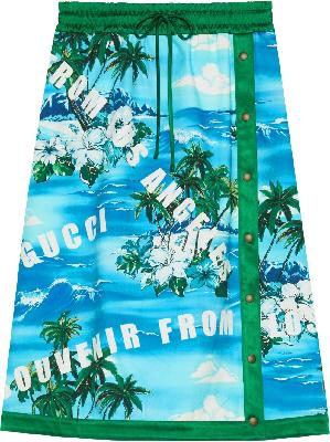 Gucci - Blue Printed Cotton Knee-Length Skirt