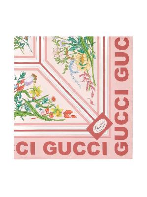 Gucci - Pink Floral Print Silk Scarf