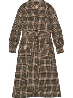 Gucci - Grey Prince Of Wales Check Belted Coat