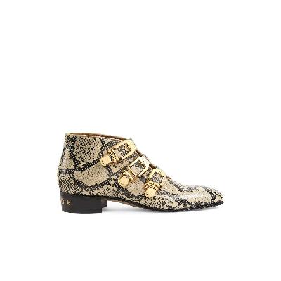 Gucci - Neutral Snake-Effect Leather Ankle Boots