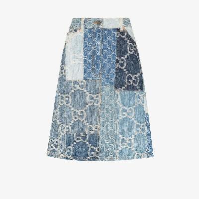 Gucci - Blue Patchwork GG Denim Knee-Length Skirt