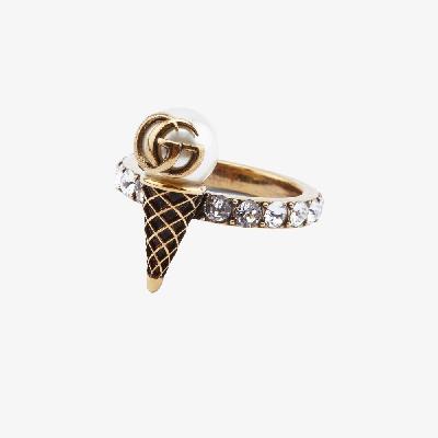 Gucci - Gold Tone Ice Cream Pearl Logo Ring