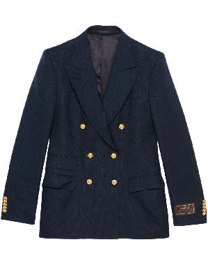 Gucci - Blue Crease Effect Double-Breasted Blazer