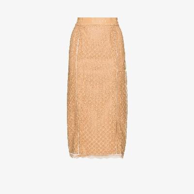 Gucci - Neutral GG Lace Midi Skirt